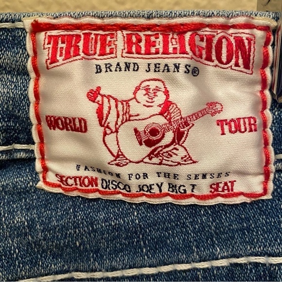 TRUE RELIGION Women Blue Embellished Disco Joey Big 7 Jeans Size 30 - Picture 4 of 10